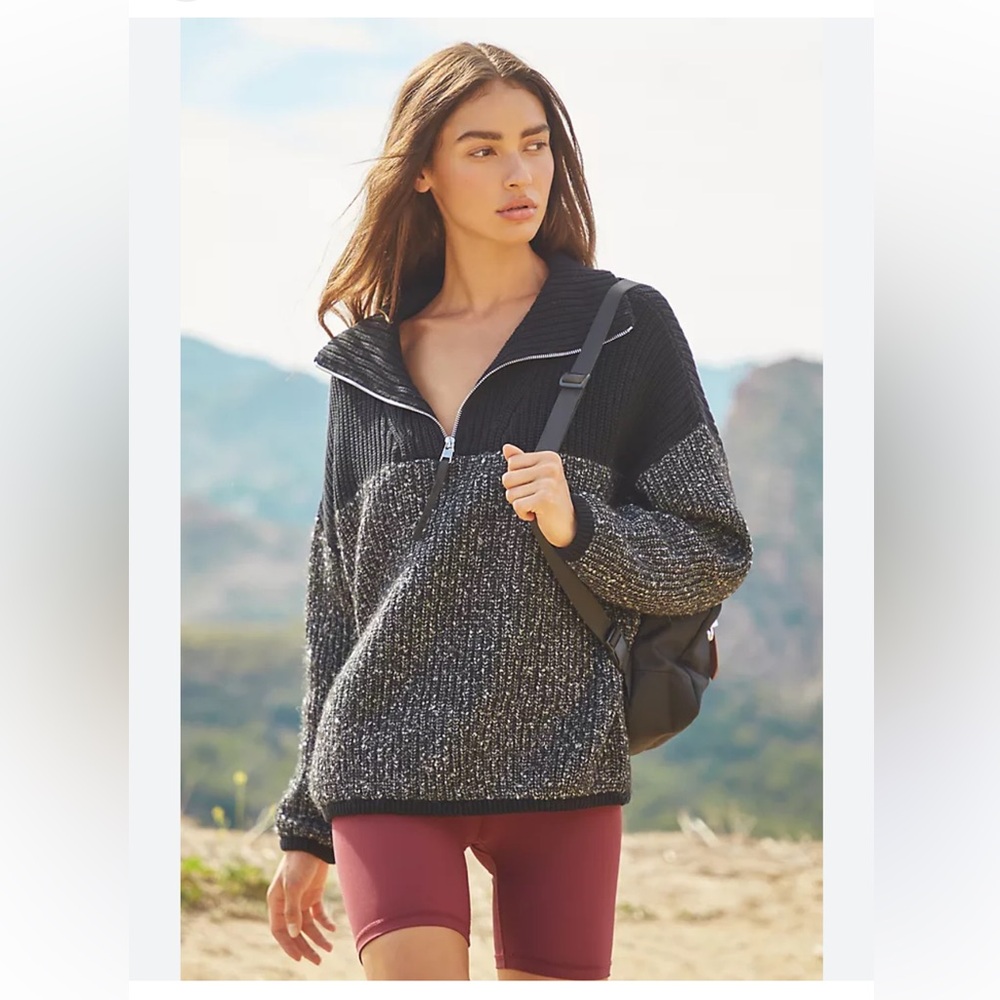 Varley Willard 2.0 half zip knit chunky sweater black grey campcore casual S NWT